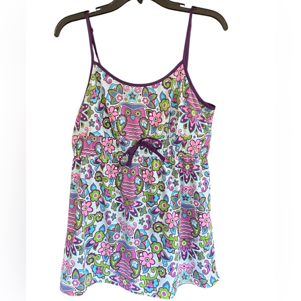 Y2K NICK & NORA Babydoll Owl Tank Top Colorful Floral Retro Twee Goth Cami Sz M - Picture 4 of 7